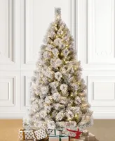 Glitzhome Pre-Lit Flocked Pencil Pine Artificial Christmas Tree with 300 Warm White Lights, 6'