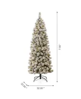 Glitzhome Pre-Lit Flocked Pencil Pine Artificial Christmas Tree with 350 Warm White Lights, 7.5'