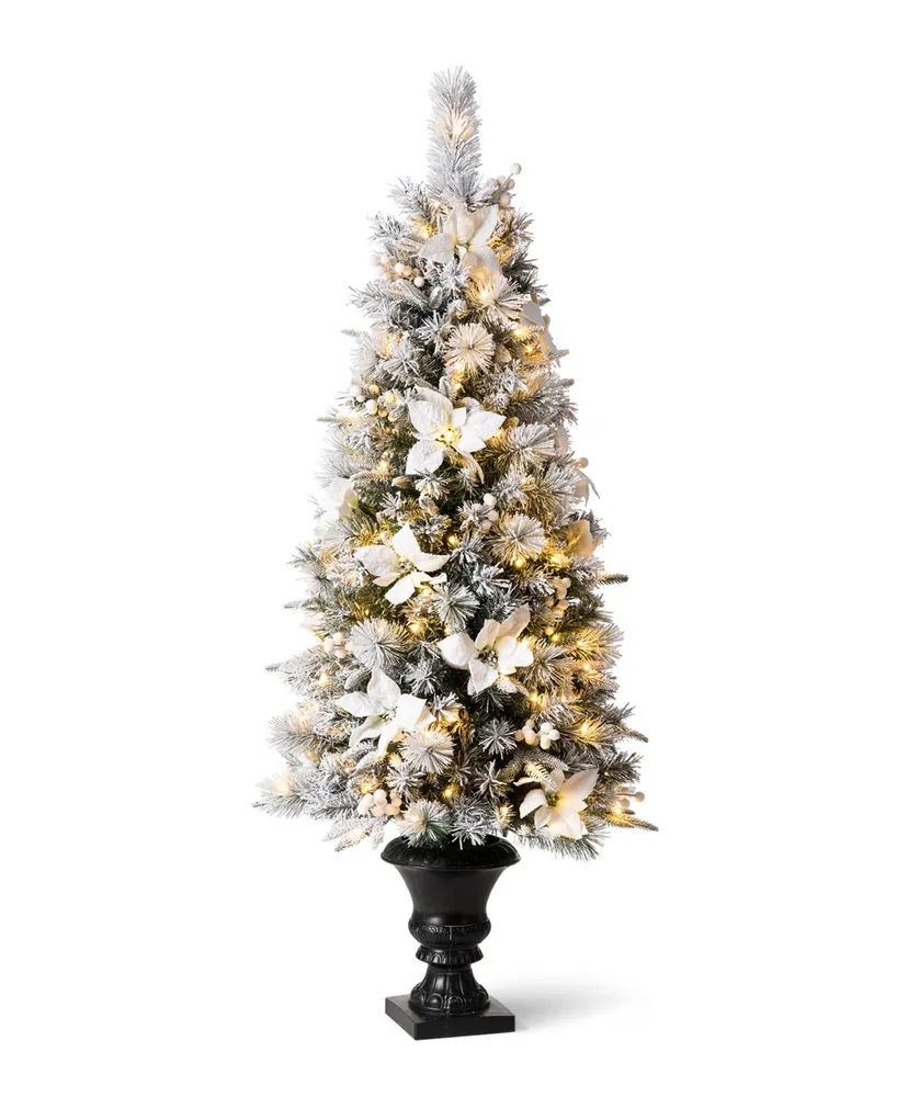 Glitzhome Pre-Lit Pine Artificial Christmas Porch Tree with 150 Warm White Lights, 5'