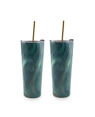 Thirstystone by Cambridge 24 Oz Decal Straw Tumbler Set of 2