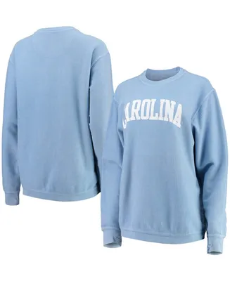 Women's Light Blue North Carolina Tar Heels Comfy Cord Vintage-Like Wash Basic Arch Pullover Sweatshirt