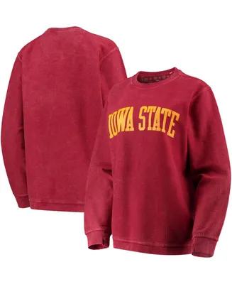 Women's Cardinal Iowa State Cyclones Comfy Cord Vintage-Like Wash Basic Arch Pullover Sweatshirt