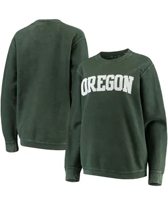 Women's Green Oregon Ducks Comfy Cord Vintage-Like Wash Basic Arch Pullover Sweatshirt