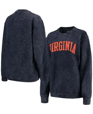 Women's Navy Virginia Cavaliers Comfy Cord Vintage-Like Wash Basic Arch Pullover Sweatshirt