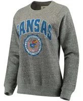 Women's Heathered Gray Kansas Jayhawks Edith Vintage-Like Knobi Pullover Sweatshirt