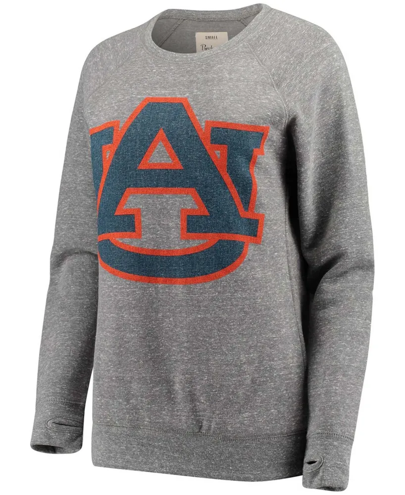 Women's Heathered Gray Auburn Tigers Big Team Logo Knobi Fleece Tri-Blend Crew Neck Sweatshirt