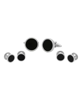 Men's Resin Tuxedo in Stainless Steel Stud and Cufflink Set - 3 Pieces