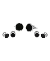 Men's Resin Tuxedo in Stainless Steel Stud and Cufflink Set - 3 Pieces
