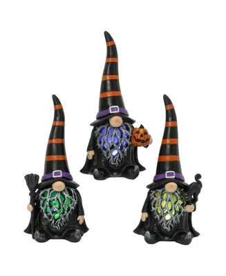 Gerson International 8.6" Battery Operated Lighted Halloween Gnome with Timer Set, 3 Pieces