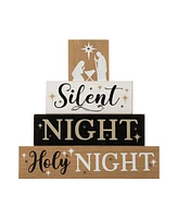 Glitzhome Lighted Wooden Nativity Block Sign, 12"