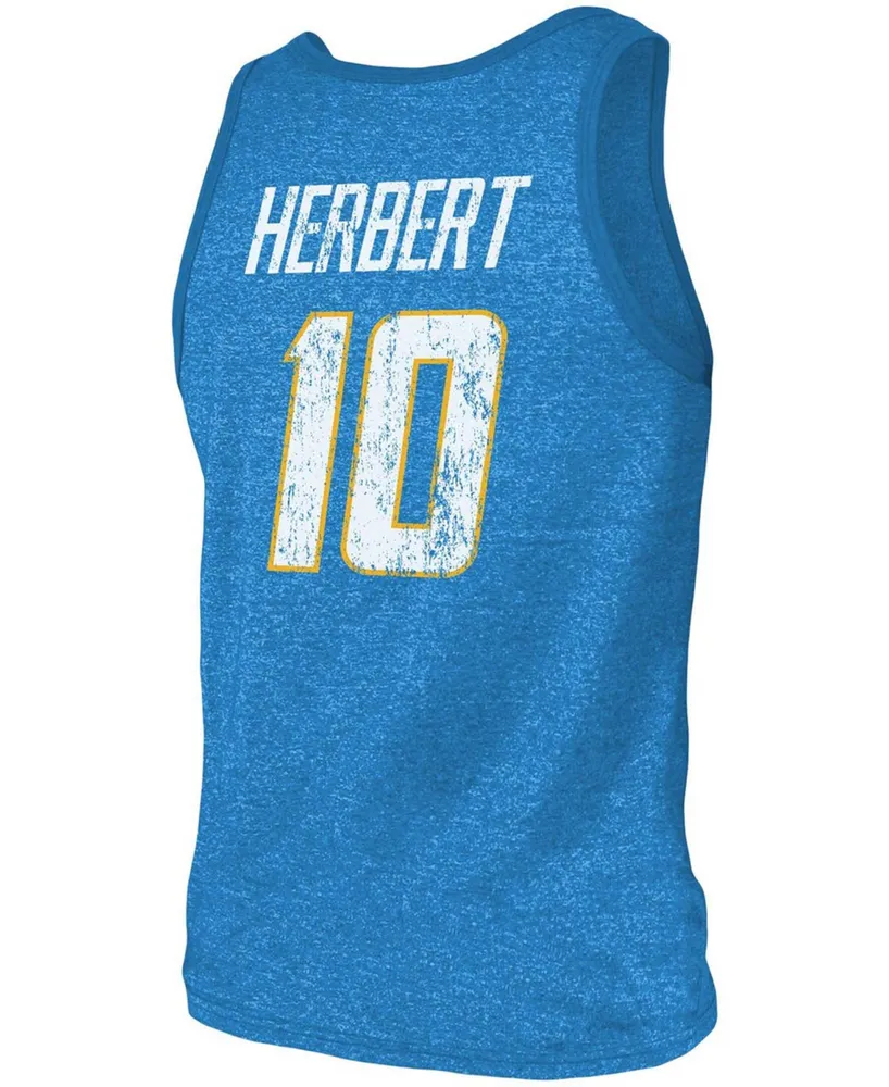 Men's Justin Herbert Heathered Powder Blue Los Angeles Chargers Name Number Tri-Blend Tank Top