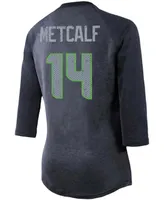 Women's Dk Metcalf College Navy Seattle Seahawks Team Player Name Number Tri-Blend Raglan 3/4 Sleeve T-shirt