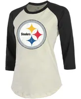 Women's Cream, Black Pittsburgh Steelers Player Raglan Name Number 3/4 Sleeve T-shirt