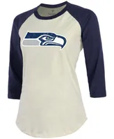 Women's Jamal Adams Cream, Navy Seattle Seahawks Player Raglan Name Number 3/4 Sleeve T-shirt