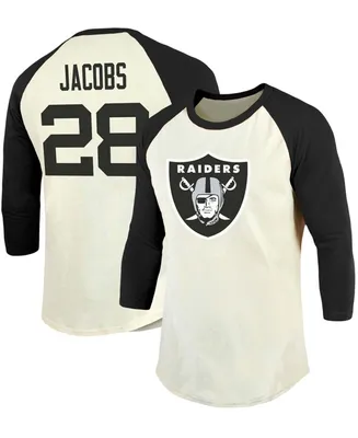 Men's Josh Jacobs Cream, Black Las Vegas Raiders Vintage-Inspired Player Name Number Raglan 3/4 Sleeve T-shirt