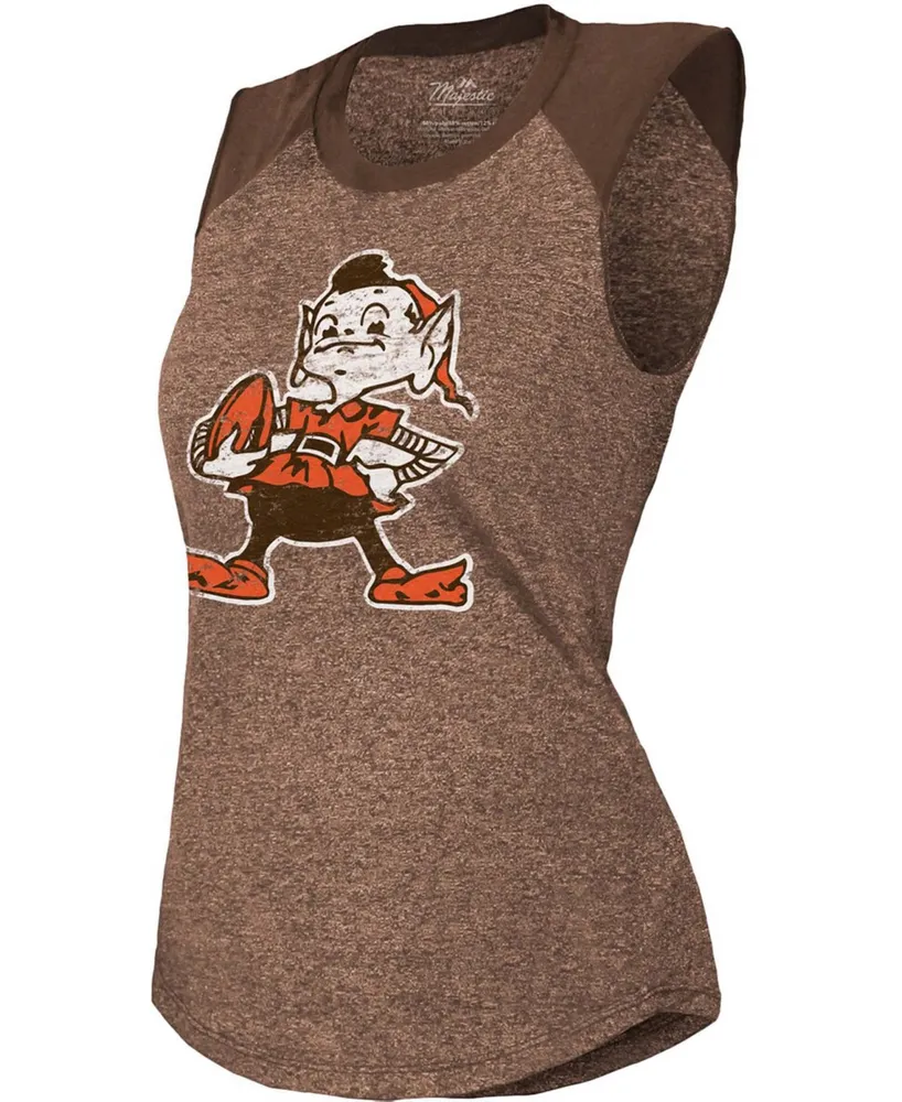 Women's Brown Cleveland Browns Retro Tri-Blend Raglan Muscle Tank Top