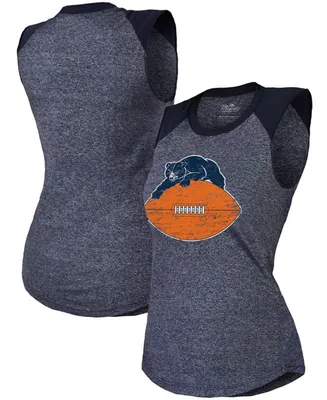 Women's Navy Chicago Bears Retro Tri-Blend Raglan Muscle Tank Top