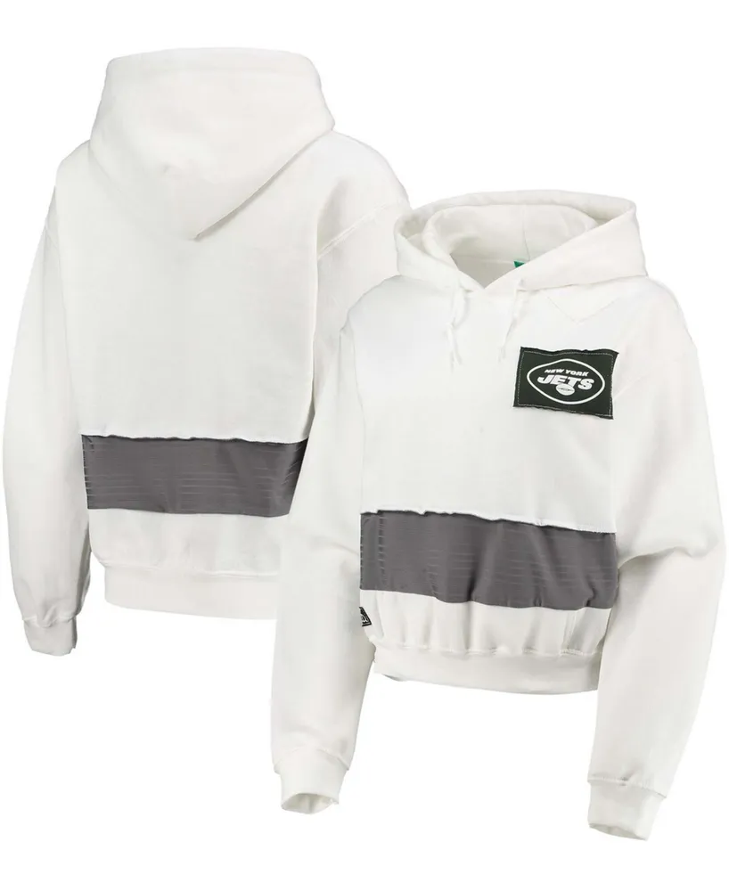 Women's White New York Jets Crop Pullover Hoodie