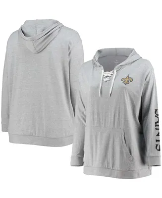 Women's Plus Heathered Gray New Orleans Saints Lace-Up Pullover Hoodie