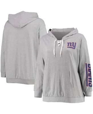 Women's Plus Heathered Gray New York Giants Lace-Up Pullover Hoodie