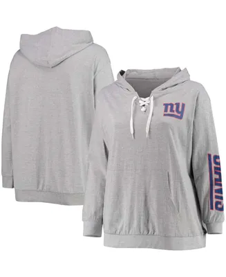 Women's Plus Size Heathered Gray New York Giants Lace-Up Pullover Hoodie