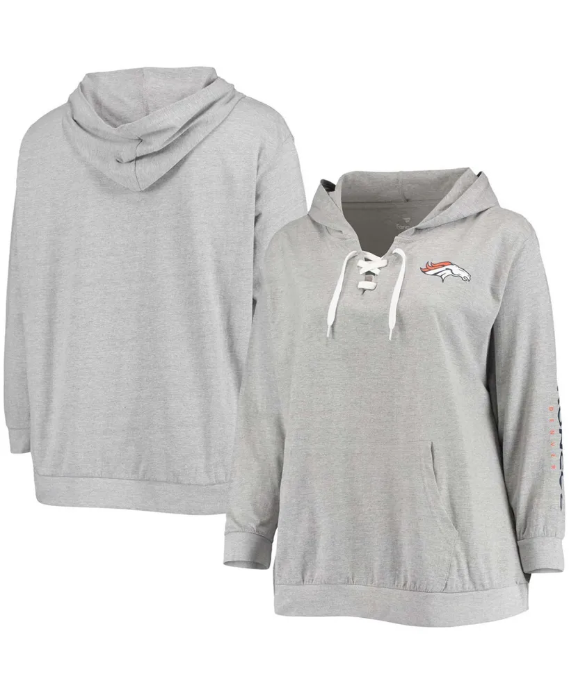 Women's Plus Size Heathered Gray Denver Broncos Lace-Up Pullover Hoodie