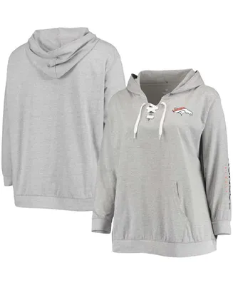 Women's Plus Heathered Gray Denver Broncos Lace-Up Pullover Hoodie