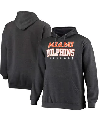 Men's Big and Tall Heathered Charcoal Miami Dolphins Practice Pullover Hoodie