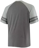 Men's Big and Tall Charcoal, Heathered Gray Carolina Panthers Two-Stripe Tri-Blend Raglan T-shirt