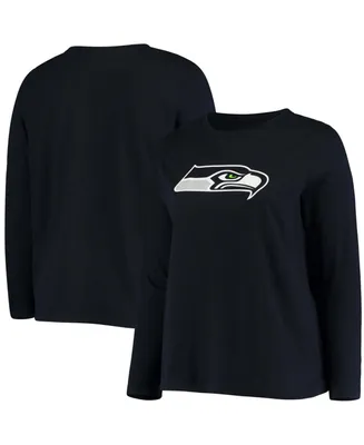 Women's Plus College Navy Seattle Seahawks Primary Logo Long Sleeve T-shirt