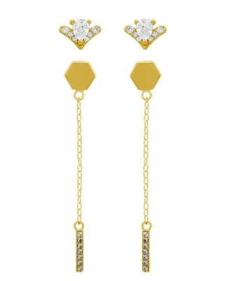 And Now This Gold Plated 2-Piece V Bar Drop Post Earrings Set - Gold