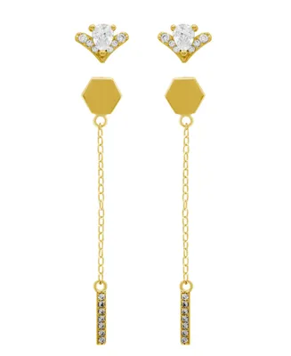 And Now This Gold Plated 2-Piece V Bar Drop Post Earrings Set