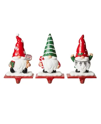 Glitzhome 3 Piece Resin Gnomes Stocking Holder Set, 7.5''