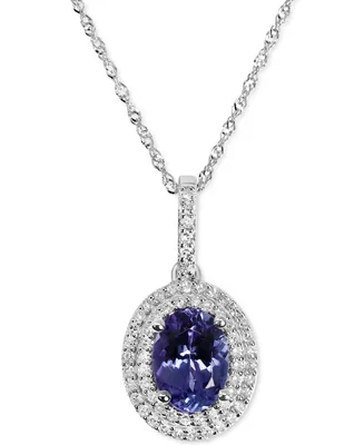 Tanzanite (1-1/4 ct. t.w.) & Diamond (1/5 ct. t.w.) Oval Halo Pendant Necklace in 14k White Gold, 16" + 2" extender