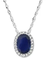 Sapphire (7/8 ct. t.w.) & Diamond (1/20 ct. t.w.) Oval Halo Pendant Necklace in 14k White Gold, 16" + 2" extender