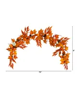 6' Assorted Autumn Maple Leaves, Pumpkins, Gourds, Berries and Pinecone Artificial Fall Garland