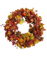 32" Autumn Oak Leaf, Berries and Pumpkin Artificial Autumn Wreath