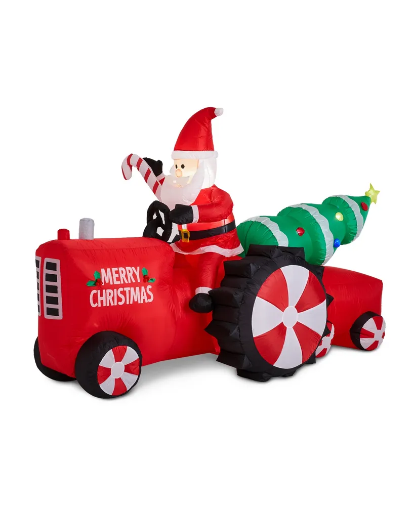 Glitzhome Lighted Inflatable Santa on Tractor Decor