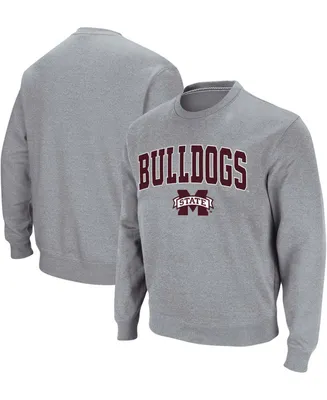 Men's Heather Gray Mississippi State Bulldogs Arch Logo Tackle Twill Pullover Sweatshirt