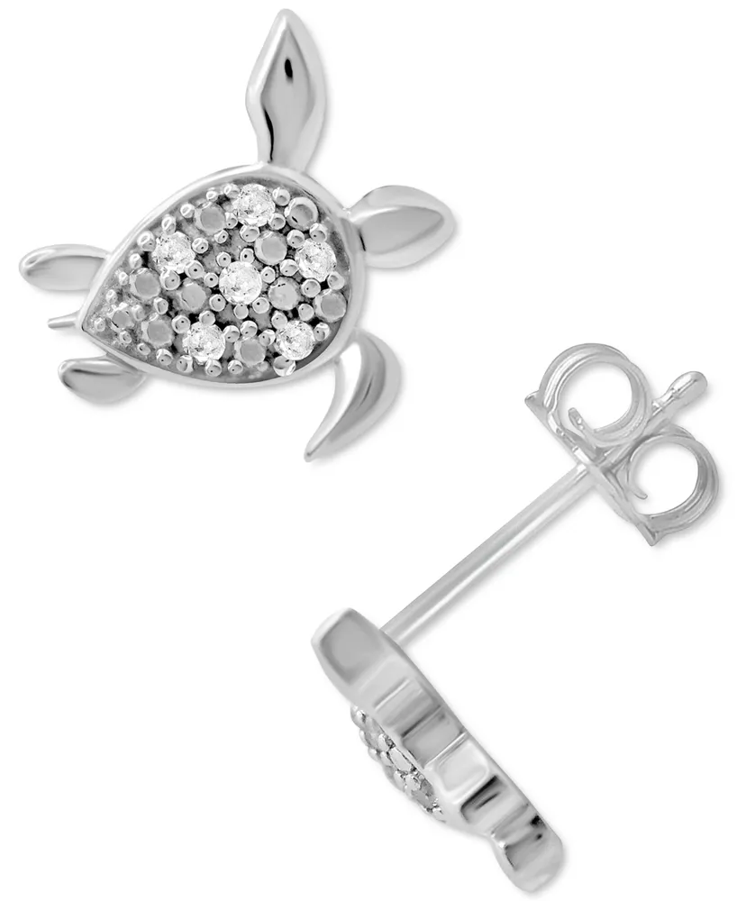 Diamond Turtle Stud Earrings (1/10 ct. t.w.) in Sterling Silver