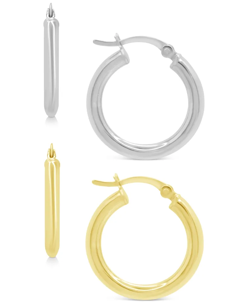 2-Pc. Set Polished Small Hoop Earrings in Sterling Silver & 18k Gold