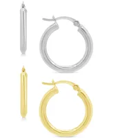 2-Pc. Set Polished Small Hoop Earrings in Sterling Silver & 18k Gold