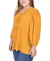 Ny Collection Plus 3/4 Sleeve Knit Gauze Top