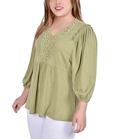 Ny Collection Plus 3/4 Sleeve Knit Gauze Top