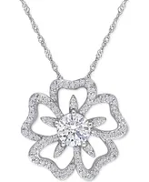 Lab-Grown Moissanite Openwork Flower 18" Pendant Necklace (1-1/10 ct. t.w.) in Sterling Silver