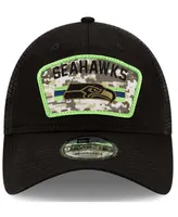 Men's Black Seattle Seahawks 2021 Salute To Service Trucker 9TWENTY Adjustable Hat