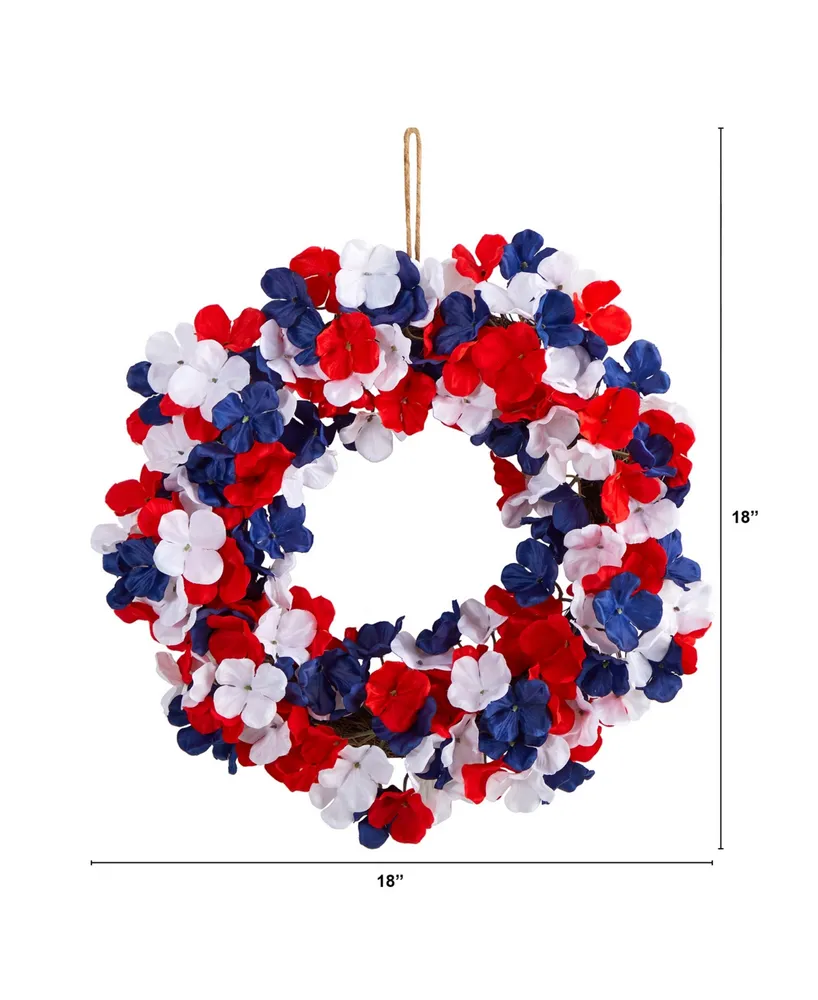 18" Americana Patriotic Hydrangea Artificial Wreath