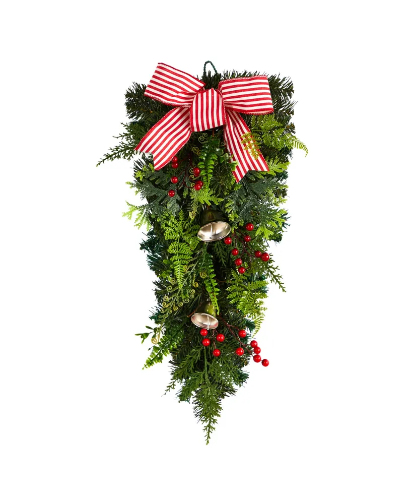 Holiday Christmas Bells and Bow Artificial Swag, 26"