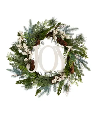 Christmas Joy Greenery Holiday Artificial Wreath, 24"
