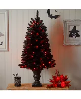 4' Black Halloween Artificial Christmas Tree in Urn with 100 Orange Led Lights